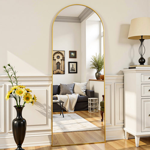 Arched Full Length Mirror, Full Body Mirror, Floor Mirrors with Stand, Aluminum Frame,  Free Standing/Wall Mount/Leaning for Bedroom, Living Room, Dressing Room