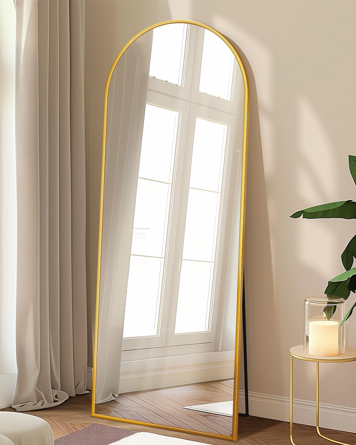 Full Length Mirror, 59"x18" Arched Full Body Mirror, Floor Mirrors with Stand, Body Mirrors Standing Hanging Leaning Against Wall,Aluminum Frame Mirrors for Bedroom Cloakroom,Living Room,Gold