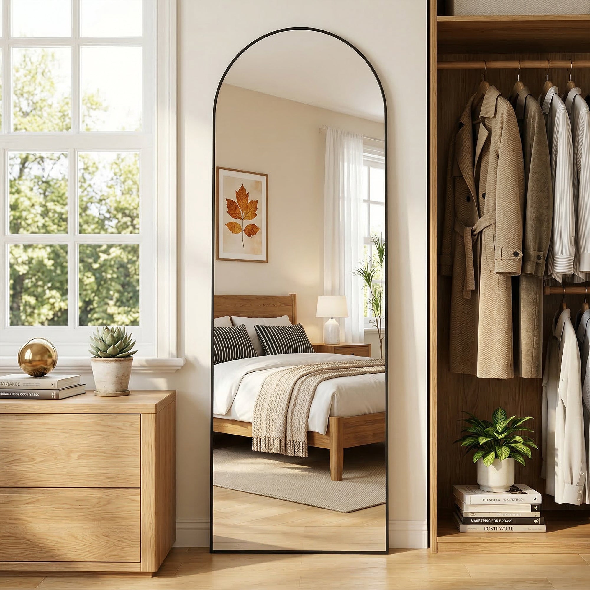 Arched Full Length Mirror, Full Body Mirror, Floor Mirrors with Stand, Aluminum Frame,  Free Standing/Wall Mount/Leaning for Bedroom, Living Room, Dressing Room