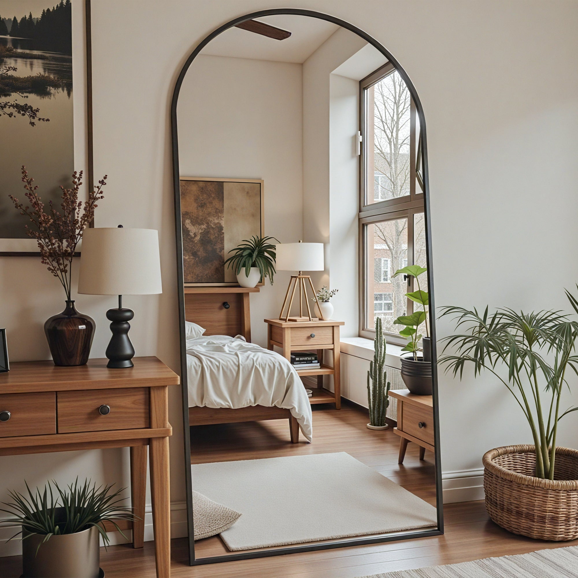 Arched Full Length Mirror, Full Body Mirror, Floor Mirrors with Stand, Aluminum Frame,  Free Standing/Wall Mount/Leaning for Bedroom, Living Room, Dressing Room