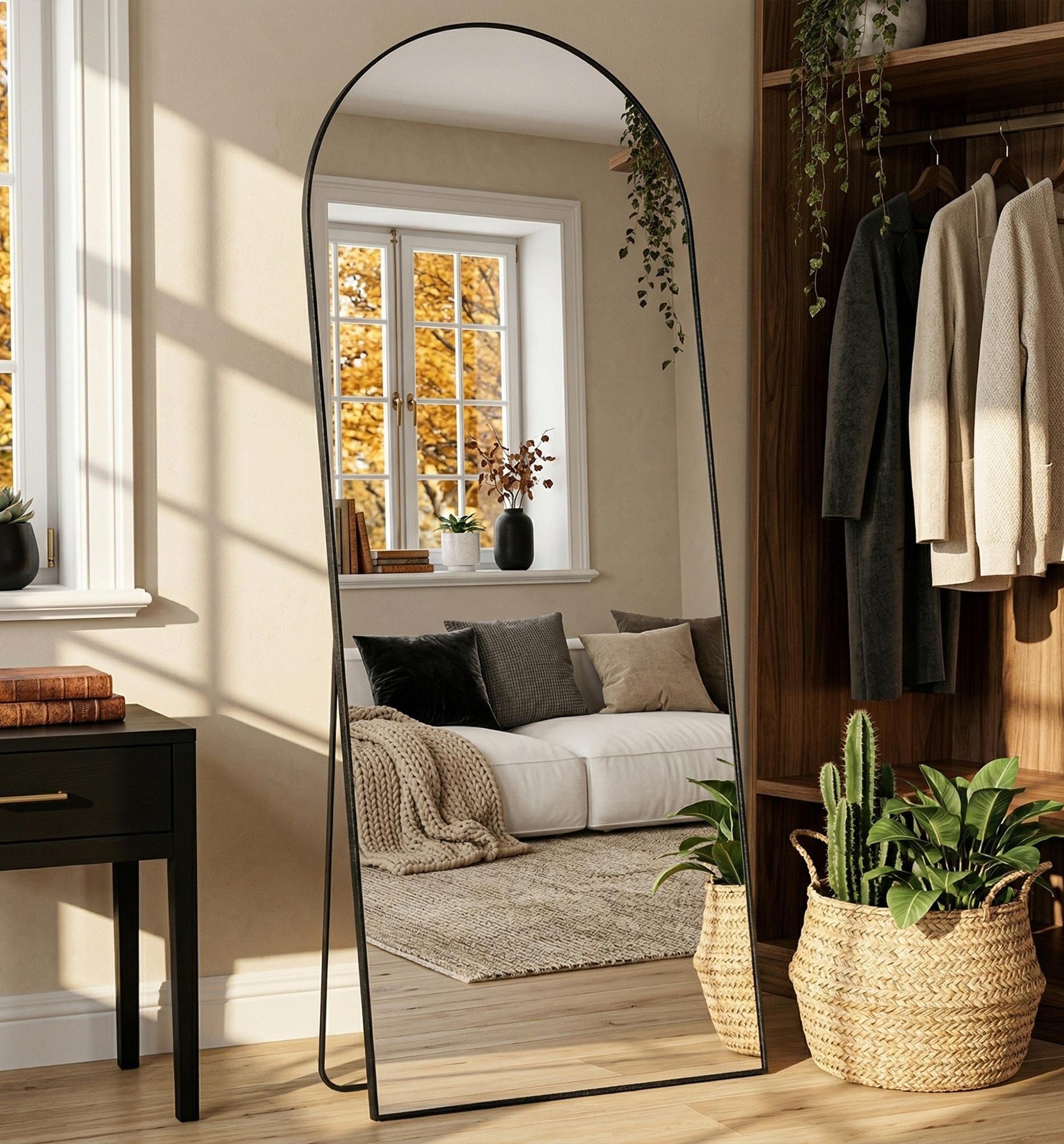 Arched Full Length Mirror, Full Body Mirror, Floor Mirrors with Stand, Aluminum Frame,  Free Standing/Wall Mount/Leaning for Bedroom, Living Room, Dressing Room