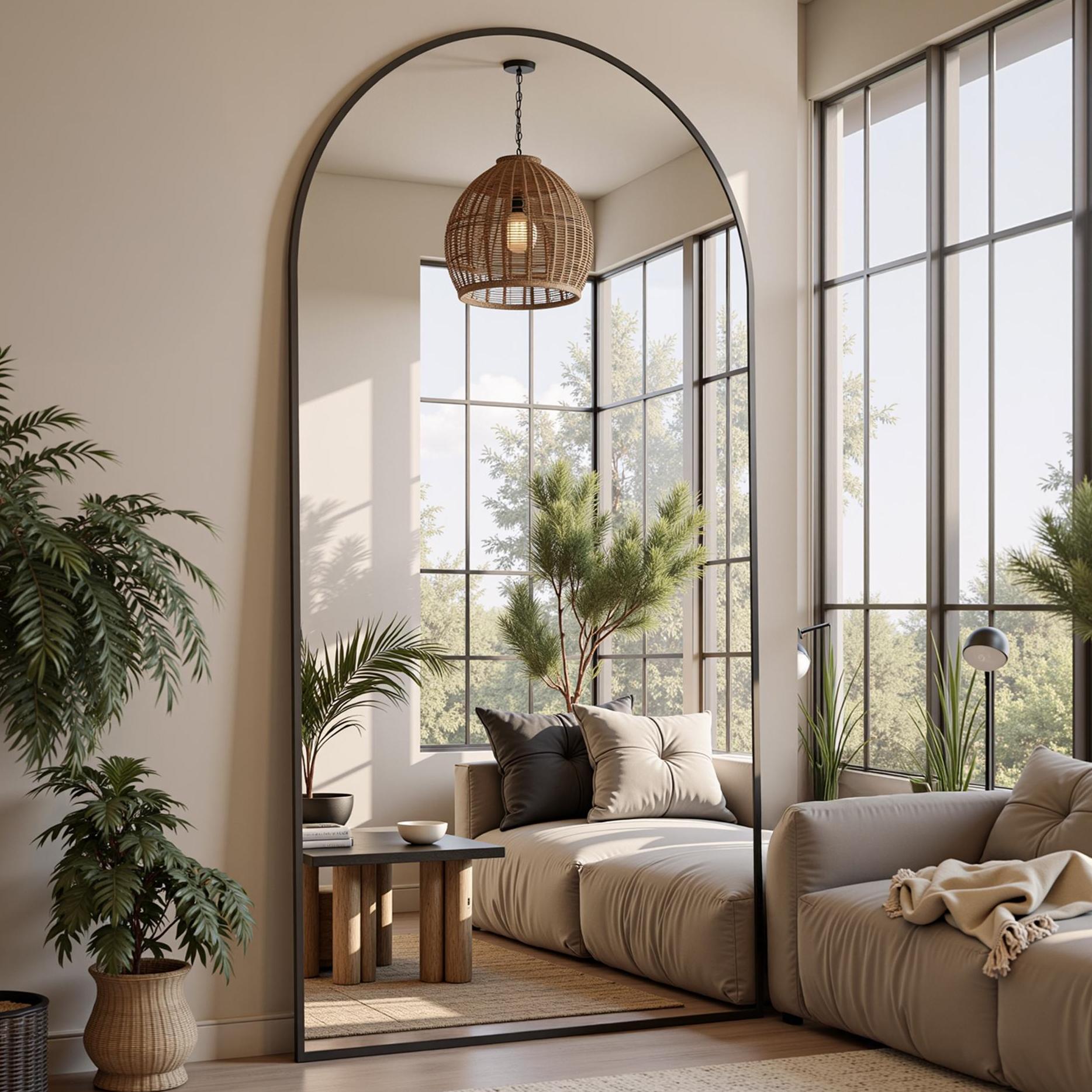 Arched Full Length Mirror, Full Body Mirror, Floor Mirrors with Stand, Aluminum Frame,  Free Standing/Wall Mount/Leaning for Bedroom, Living Room, Dressing Room