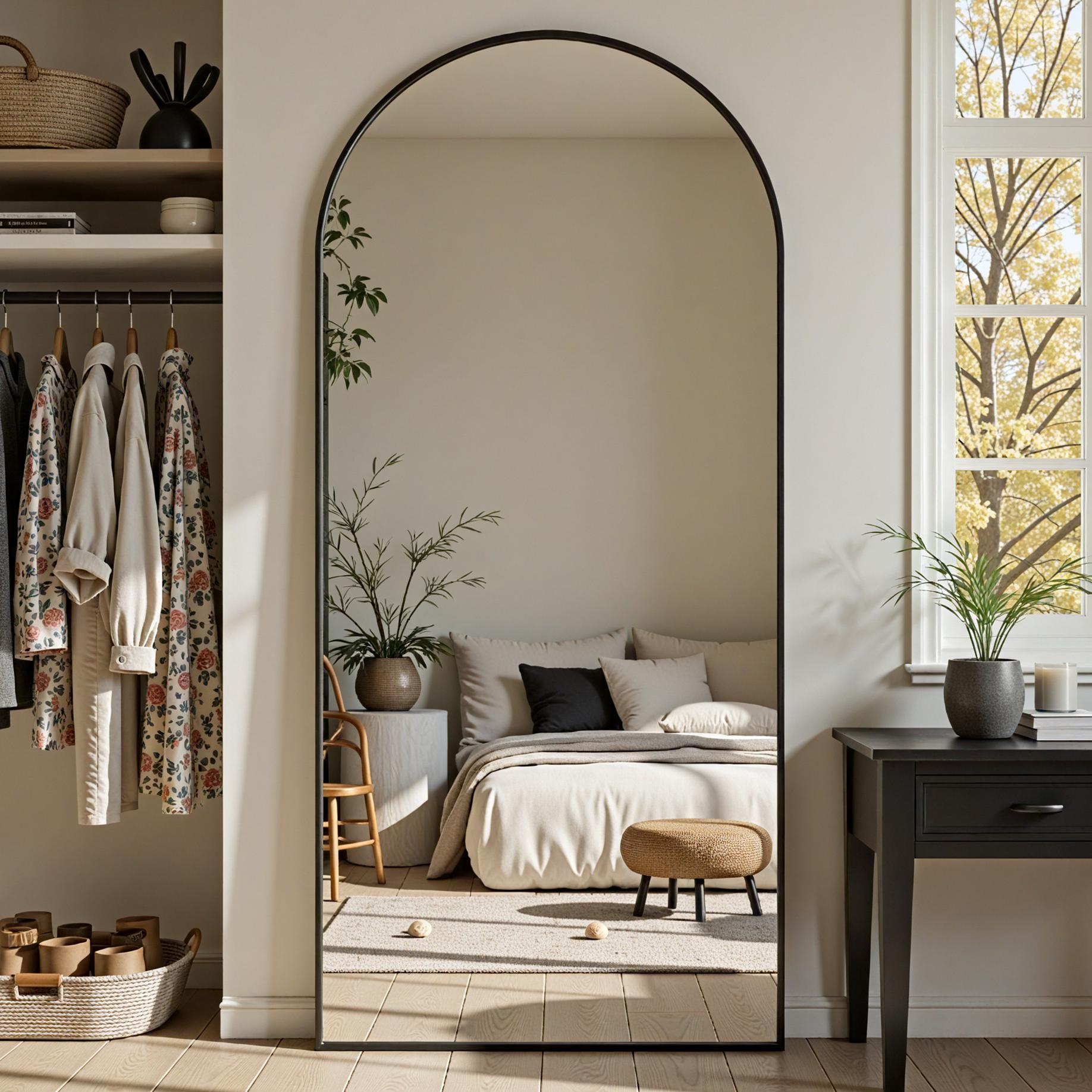 Arched Full Length Mirror, Full Body Mirror, Floor Mirrors with Stand, Aluminum Frame,  Free Standing/Wall Mount/Leaning for Bedroom, Living Room, Dressing Room