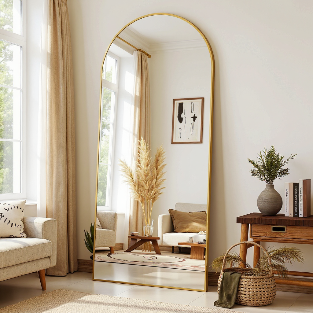 Arched Full Length Mirror, Full Body Mirror, Floor Mirrors with Stand, Aluminum Frame,  Free Standing/Wall Mount/Leaning for Bedroom, Living Room, Dressing Room