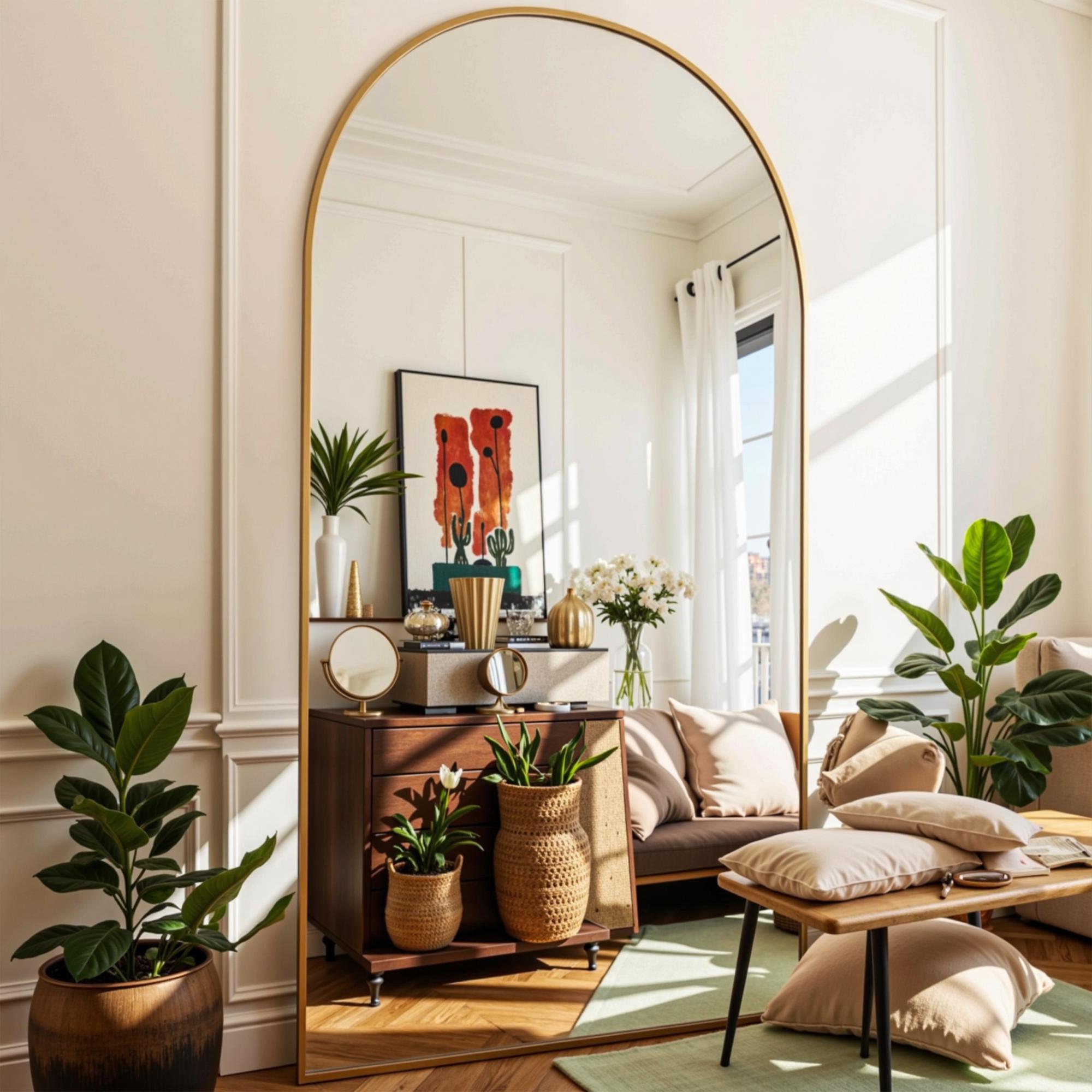 Arched Full Length Mirror, Full Body Mirror, Floor Mirrors with Stand, Aluminum Frame,  Free Standing/Wall Mount/Leaning for Bedroom, Living Room, Dressing Room